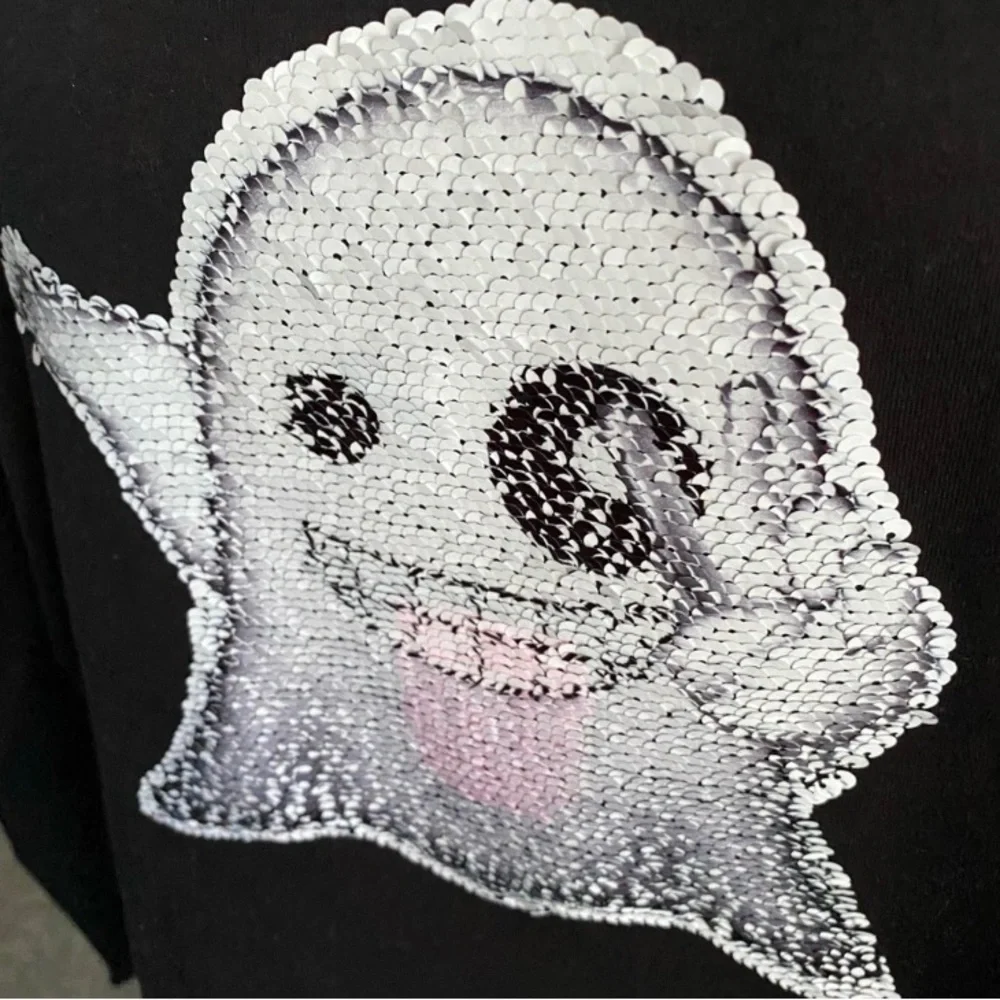 Girls Sequin Halloween Ghost Long Sleeve Shirt Place - Picture 14 of 16